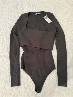Abercrombie Dark Green LuxeLoft Wrap Bodysuit